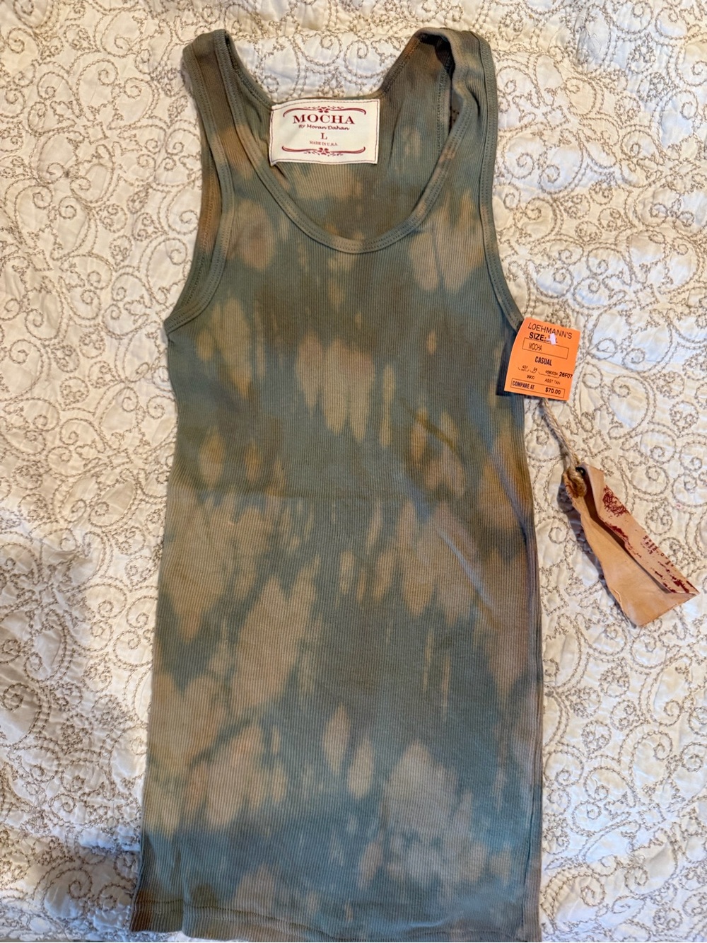 MOCHA Olive & Tan Tie-Dye Ribbed Tank Dress size L